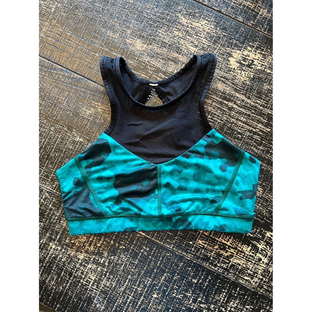 Lululemon Racerback Sports Bra‎ Teal Black Print Size 6 Estimated XS